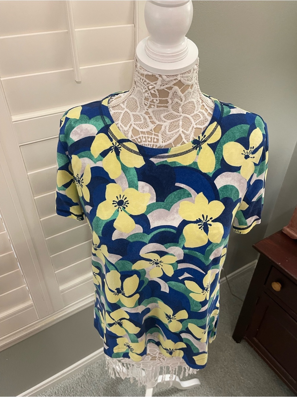 Talbots Blue & Yellow Floral Short-Sleeve Tee